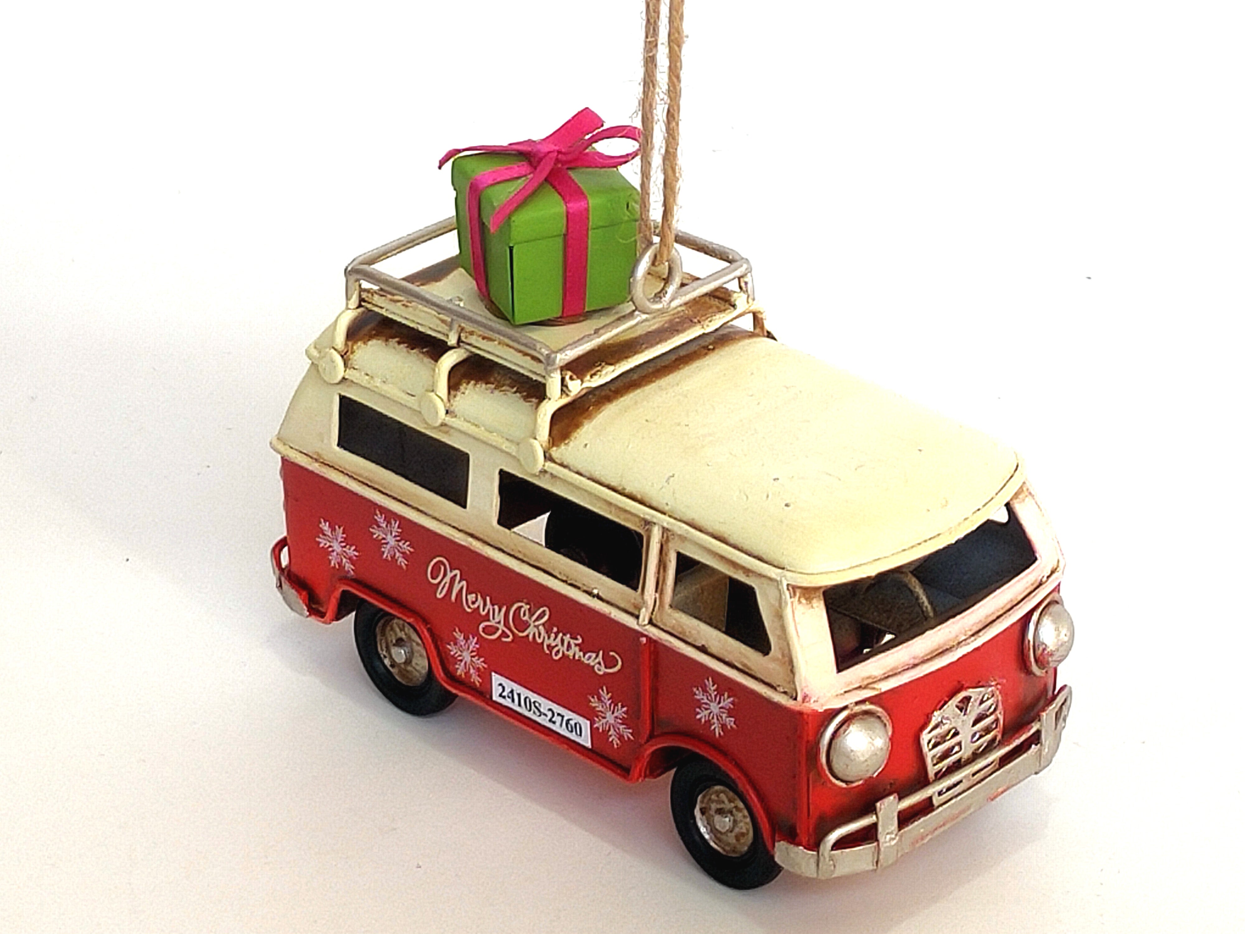 Red Vintage Metal Bus Christmas Tree Ornament